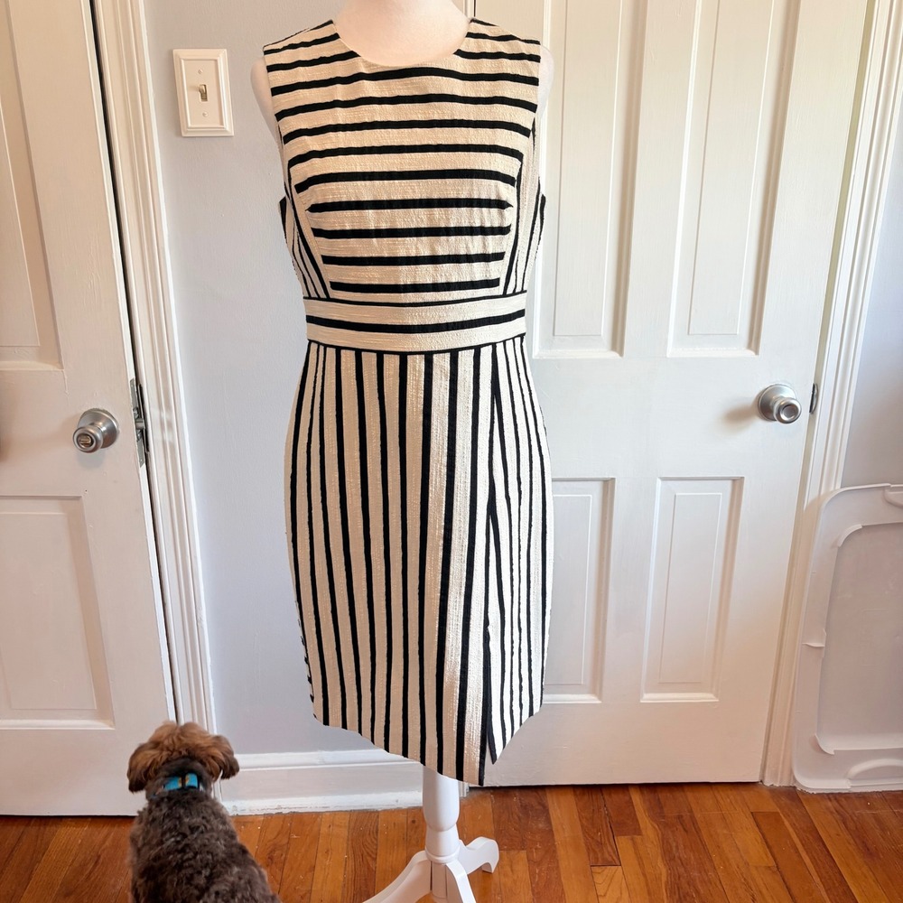 Ann Taylor Women 6 Sheath Dress Black White Striped Textured Sleeveless